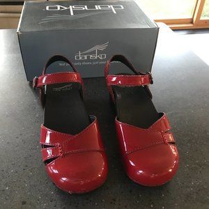 Red patent leather Dansko sandals, Size 37